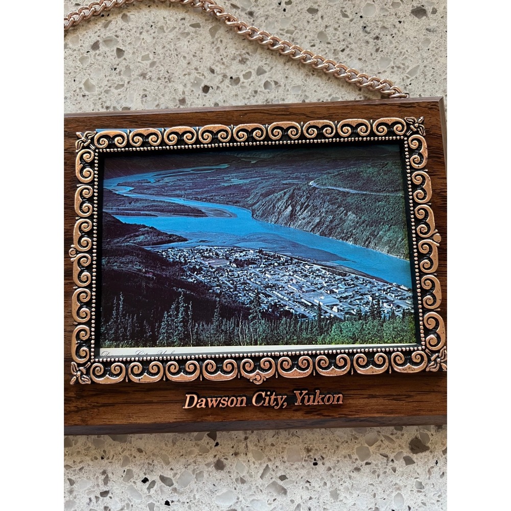 Vintage Dawson City Yukon Souvenir Plaque Copper Prospector Mule Wood Wall Art - Picture 3 of 4